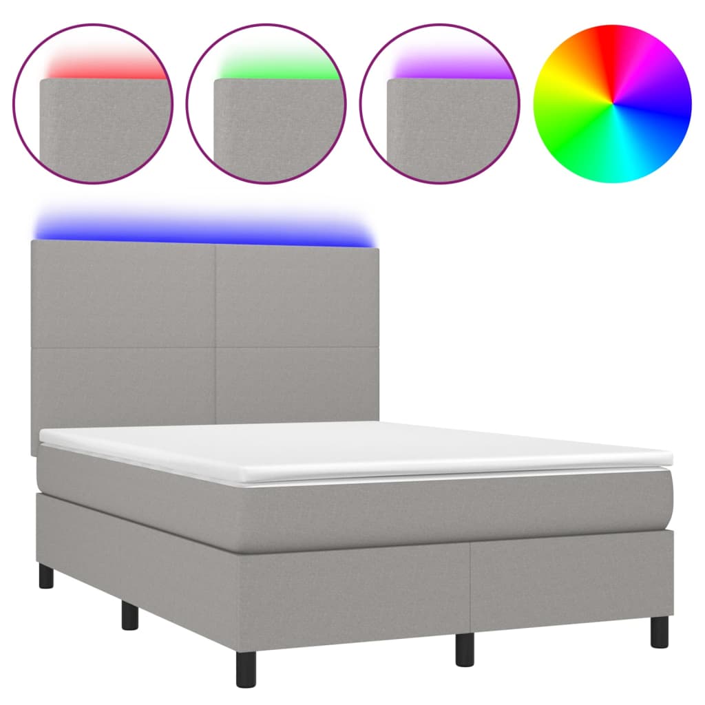 Letto a Molle Materasso e LED Grigio Chiaro 140x190 cm Tessuto | homemem39