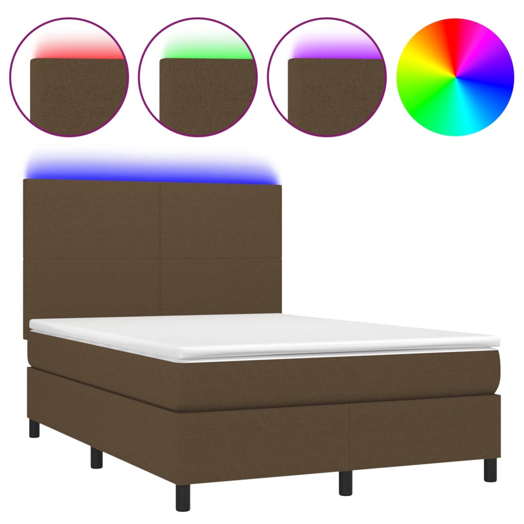 Letto a Molle Materasso e LED Marrone Scuro 140x200 cm Tessuto - homemem39