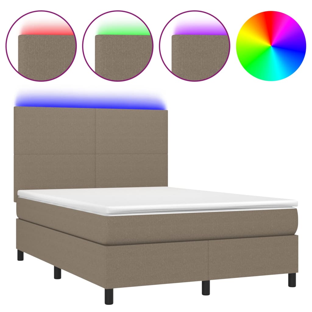 Letto a Molle con Materasso e LED Tortora 140x200 cm in Tessuto - homemem39