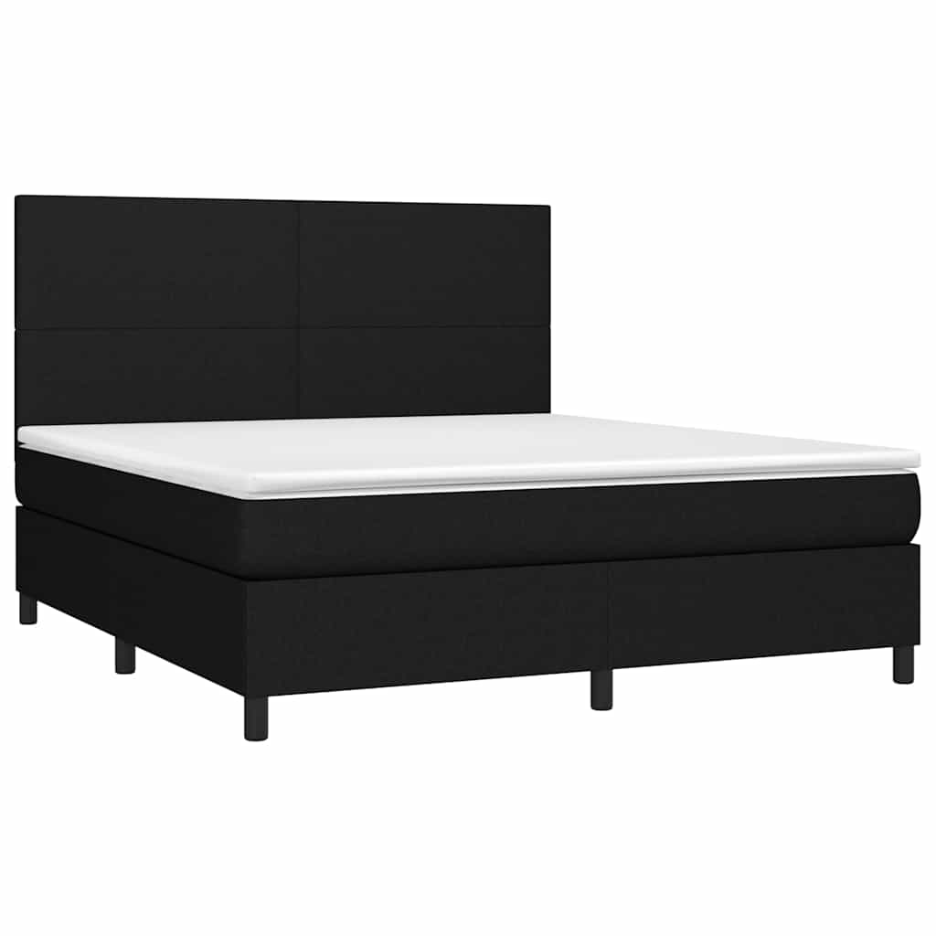 Letto a Molle con Materasso e LED Nero 160x200 cm in Tessuto | homemem39