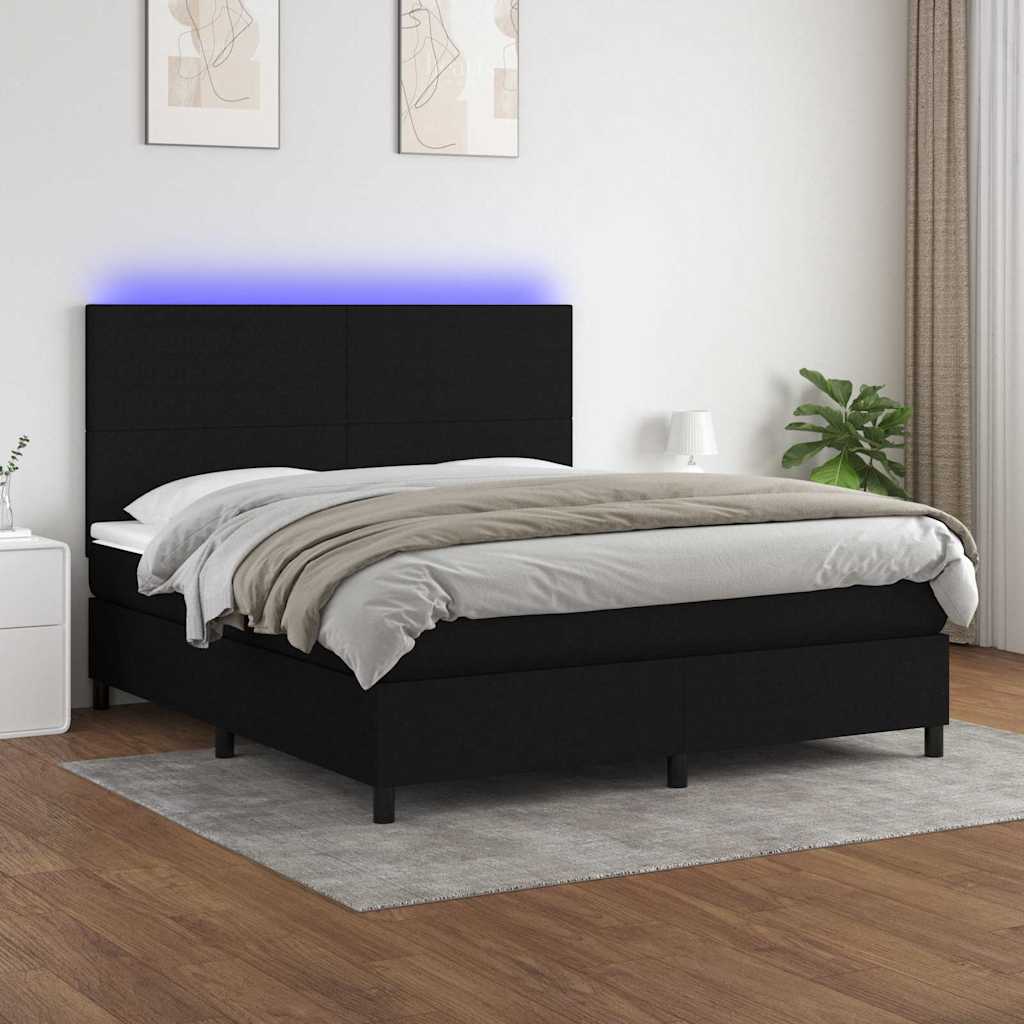 Letto a Molle con Materasso e LED Nero 160x200 cm in Tessuto | homemem39