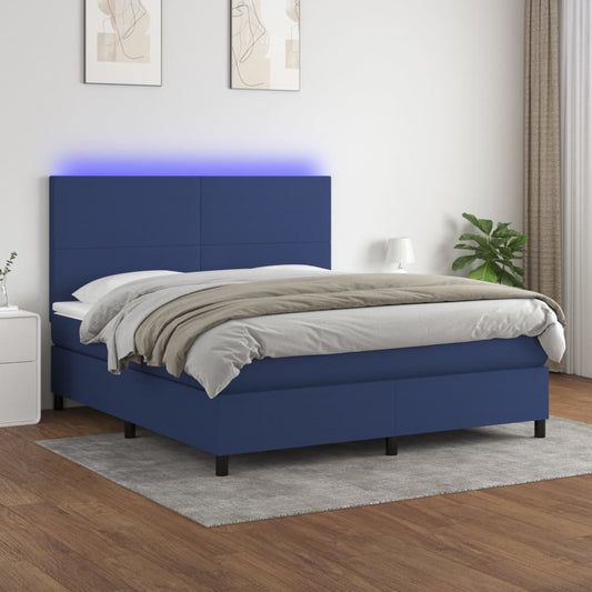 Letto a Molle con Materasso e LED Blu 160x200 cm in Tessuto | homemem39