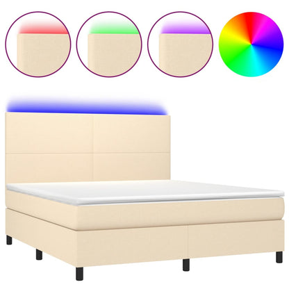 Letto a Molle con Materasso e LED Crema 180x200 cm in Tessuto