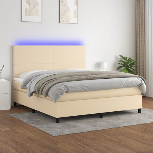 Letto a Molle con Materasso e LED Crema 180x200 cm in Tessuto | homemem39