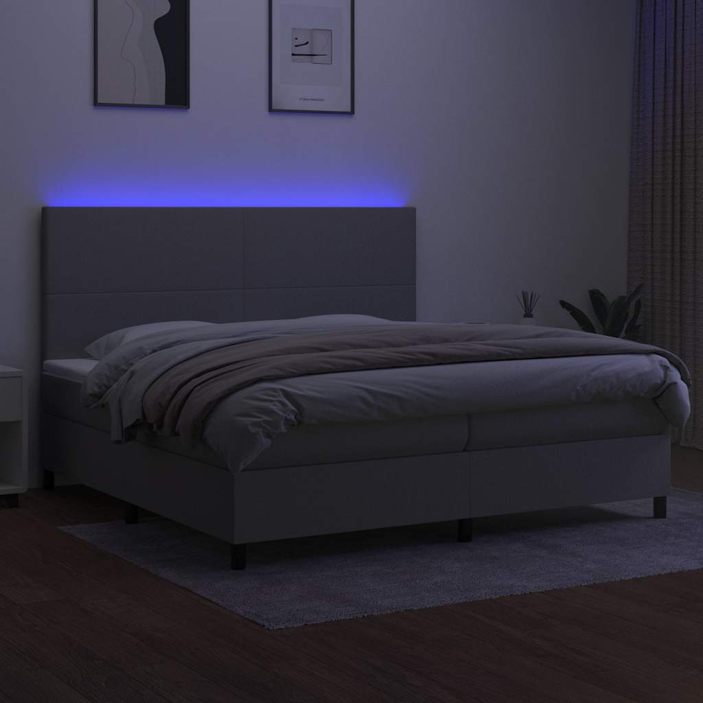 Letto a Molle Materasso e LED Grigio Chiaro 200x200 cm Tessuto