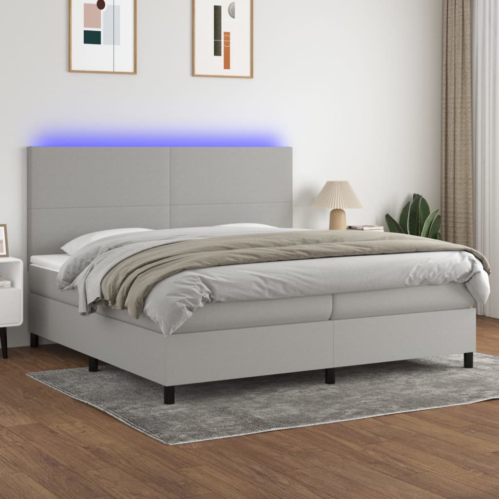 Letto a Molle Materasso e LED Grigio Chiaro 200x200 cm Tessuto - homemem39