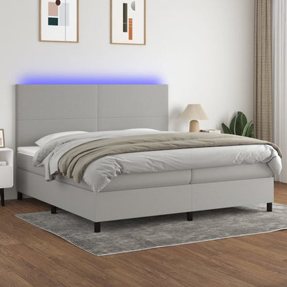 Letto a Molle Materasso e LED Grigio Chiaro 200x200 cm Tessuto - homemem39