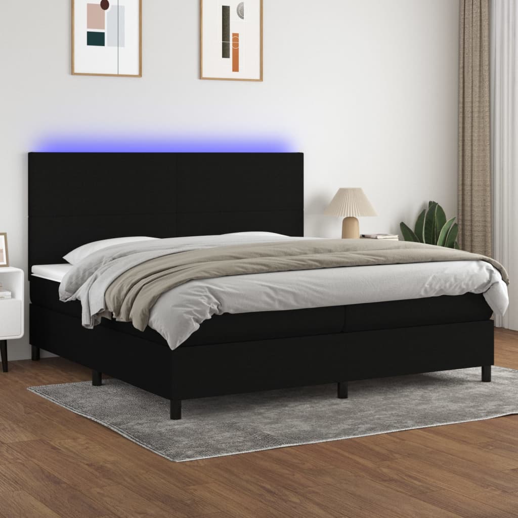 Letto a Molle Materasso e LED Nero 200x200cm in Tessuto - homemem39