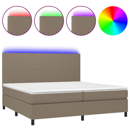 Letto a Molle Materasso e LED tortora 200x200cm in Tessuto | homemem39