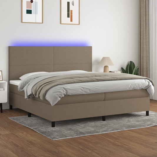 Letto a Molle Materasso e LED tortora 200x200cm in Tessuto | homemem39