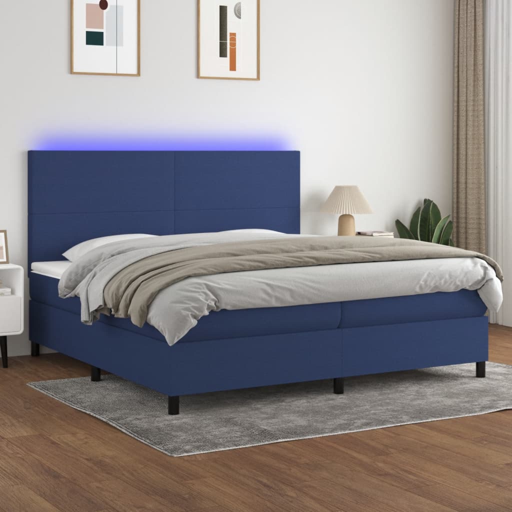 Letto a Molle Materasso e LED Blu 200x200cm in Tessuto - homemem39