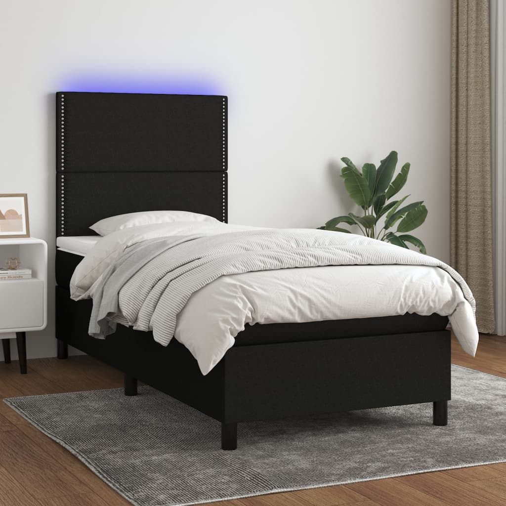 Letto a Molle con Materasso e LED Nero 80x200 cm in Tessuto - homemem39