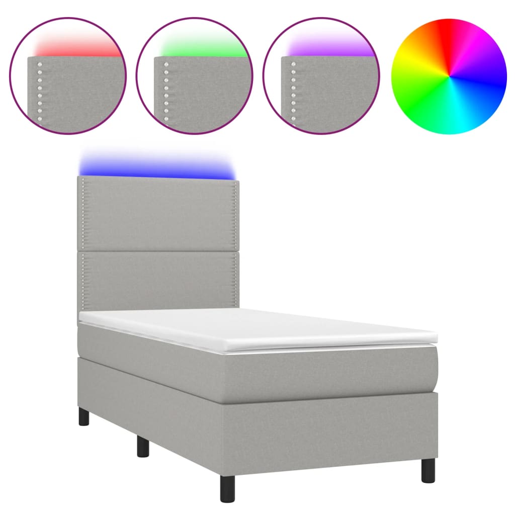 Letto a Molle Materasso e LED Grigio Chiaro 90x190 cm Tessuto | homemem39