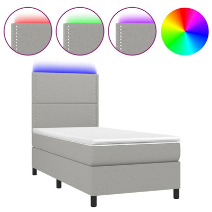Letto a Molle Materasso e LED Grigio Chiaro 90x190 cm Tessuto | homemem39