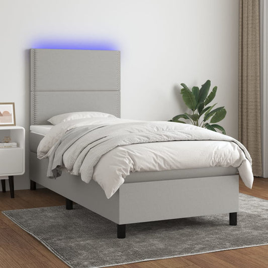 Letto a Molle Materasso e LED Grigio Chiaro 90x190 cm Tessuto - homemem39