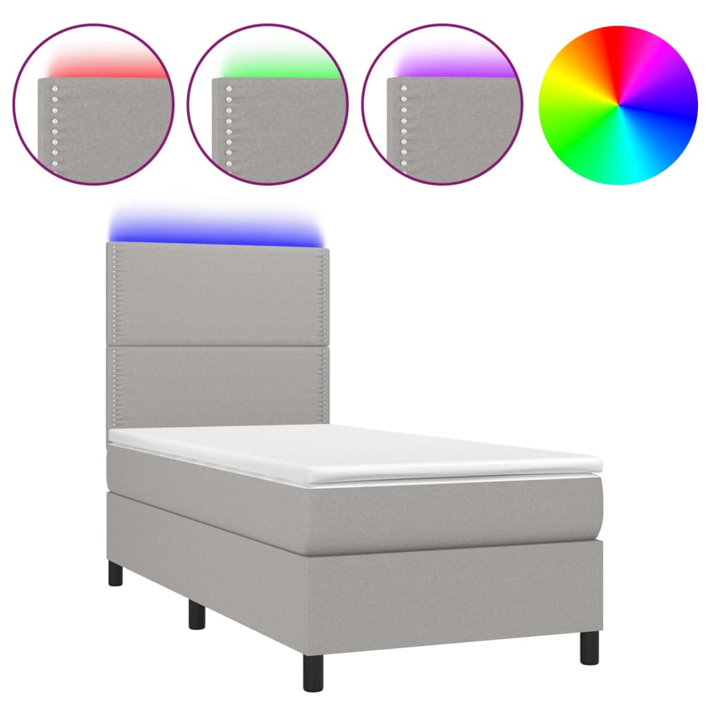 Letto a Molle Materasso e LED Grigio Chiaro 90x200 cm Tessuto - homemem39