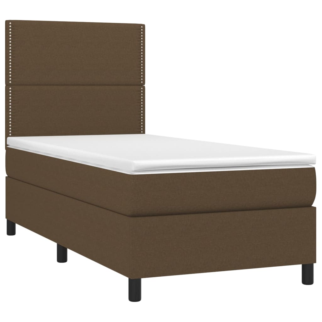 Letto a Molle Materasso e LED Marrone Scuro 90x200cm in Tessuto | homemem39