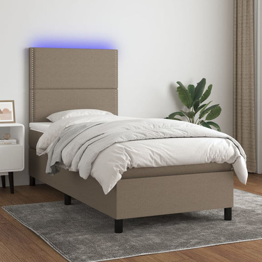 Letto a Molle con Materasso e LED Tortora 90x200 cm in Tessuto - homemem39