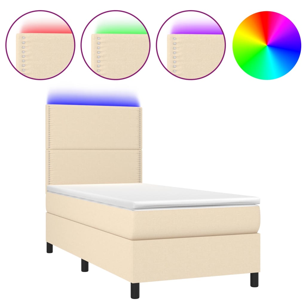 Letto a Molle con Materasso e LED Crema 90x200 cm in Tessuto | homemem39