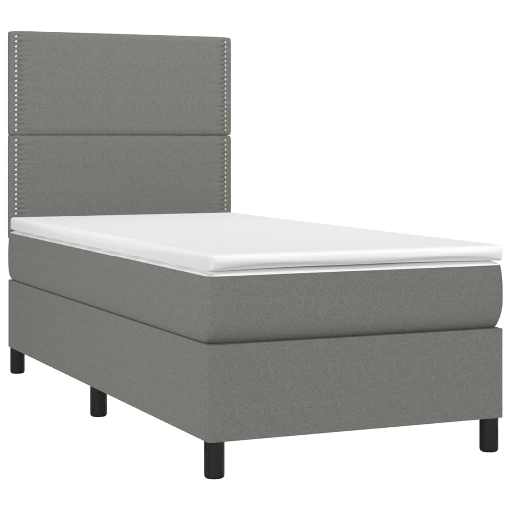 Letto a Molle Materasso e LED Grigio Scuro 100x200cm in Tessuto | homemem39