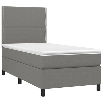 Letto a Molle Materasso e LED Grigio Scuro 100x200cm in Tessuto | homemem39