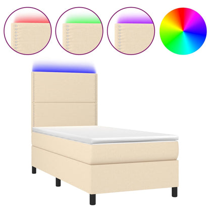 Letto a Molle con Materasso e LED Crema 100x200cm in Tessuto | homemem39
