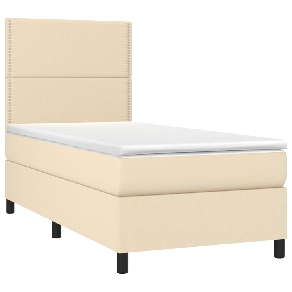 Letto a Molle con Materasso e LED Crema 100x200cm in Tessuto | homemem39