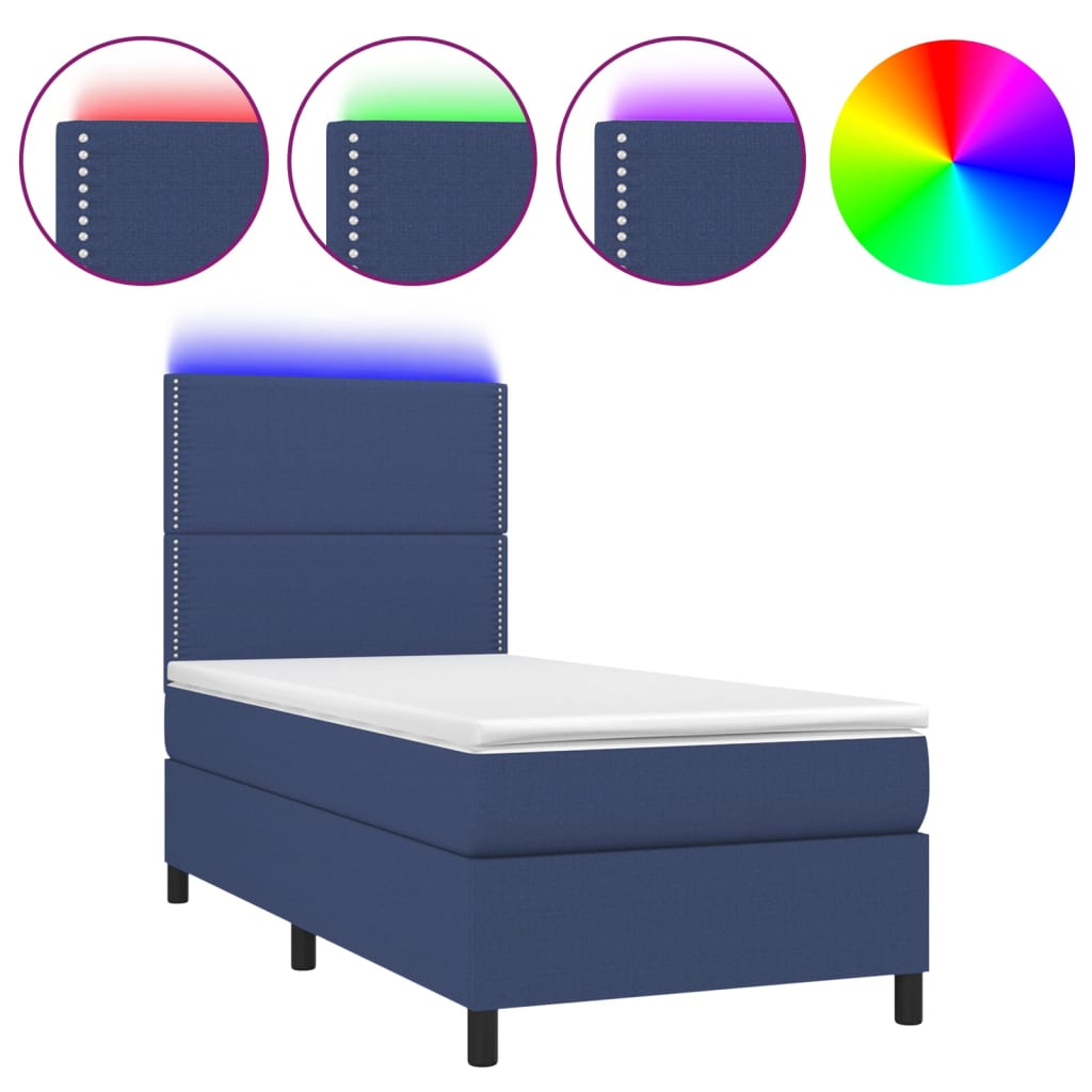 Letto a Molle con Materasso e LED Blu 100x200cm in Tessuto | homemem39