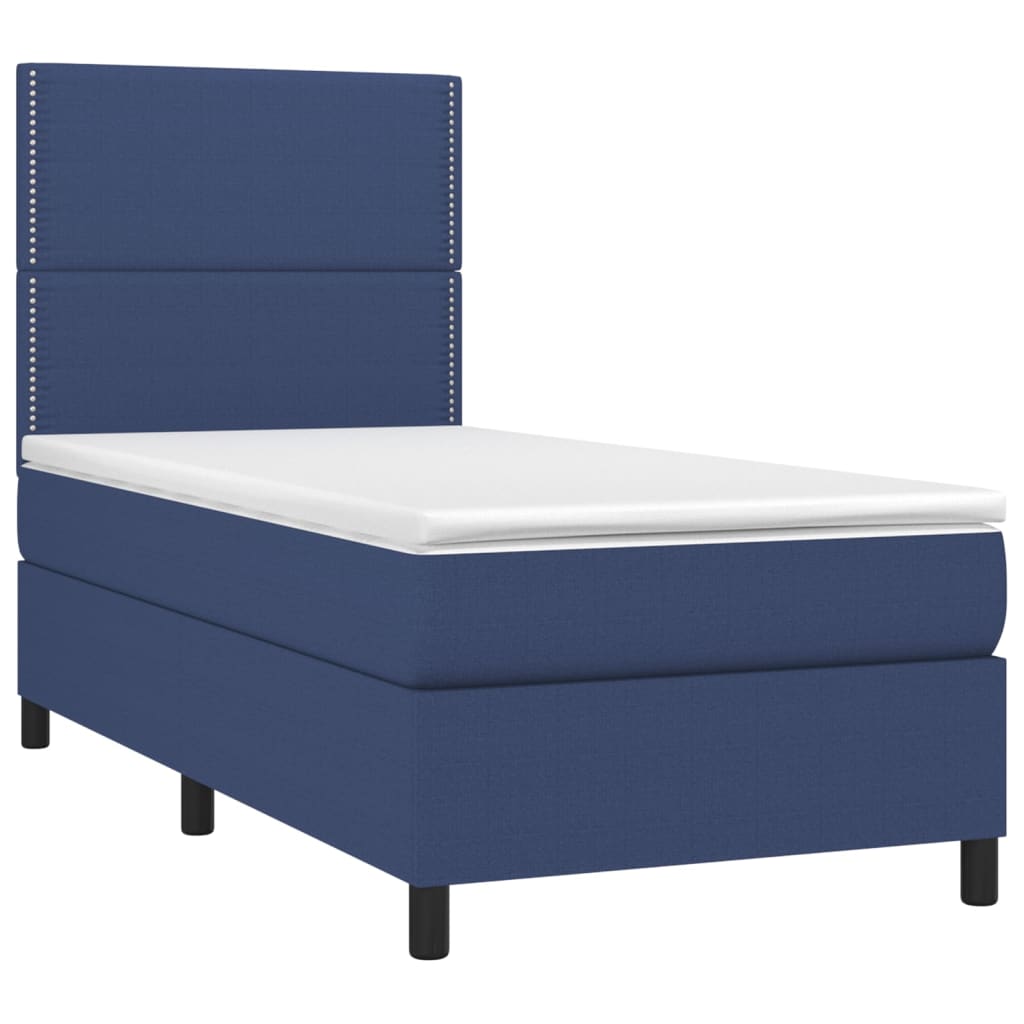 Letto a Molle con Materasso e LED Blu 100x200cm in Tessuto | homemem39