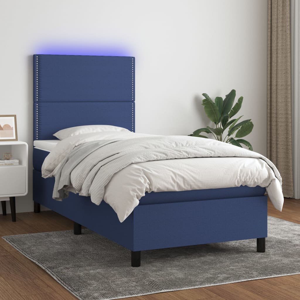 Letto a Molle con Materasso e LED Blu 100x200cm in Tessuto | homemem39