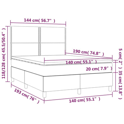 Letto a Molle Materasso e LED Grigio Chiaro 140x190 cm Tessuto | homemem39
