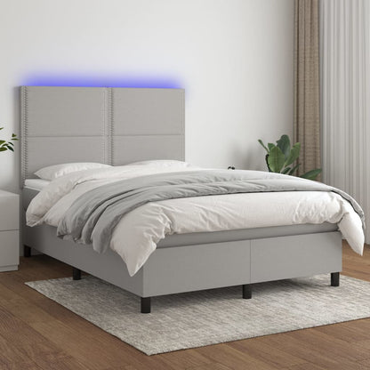 Letto a Molle Materasso e LED Grigio Chiaro 140x190 cm Tessuto | homemem39