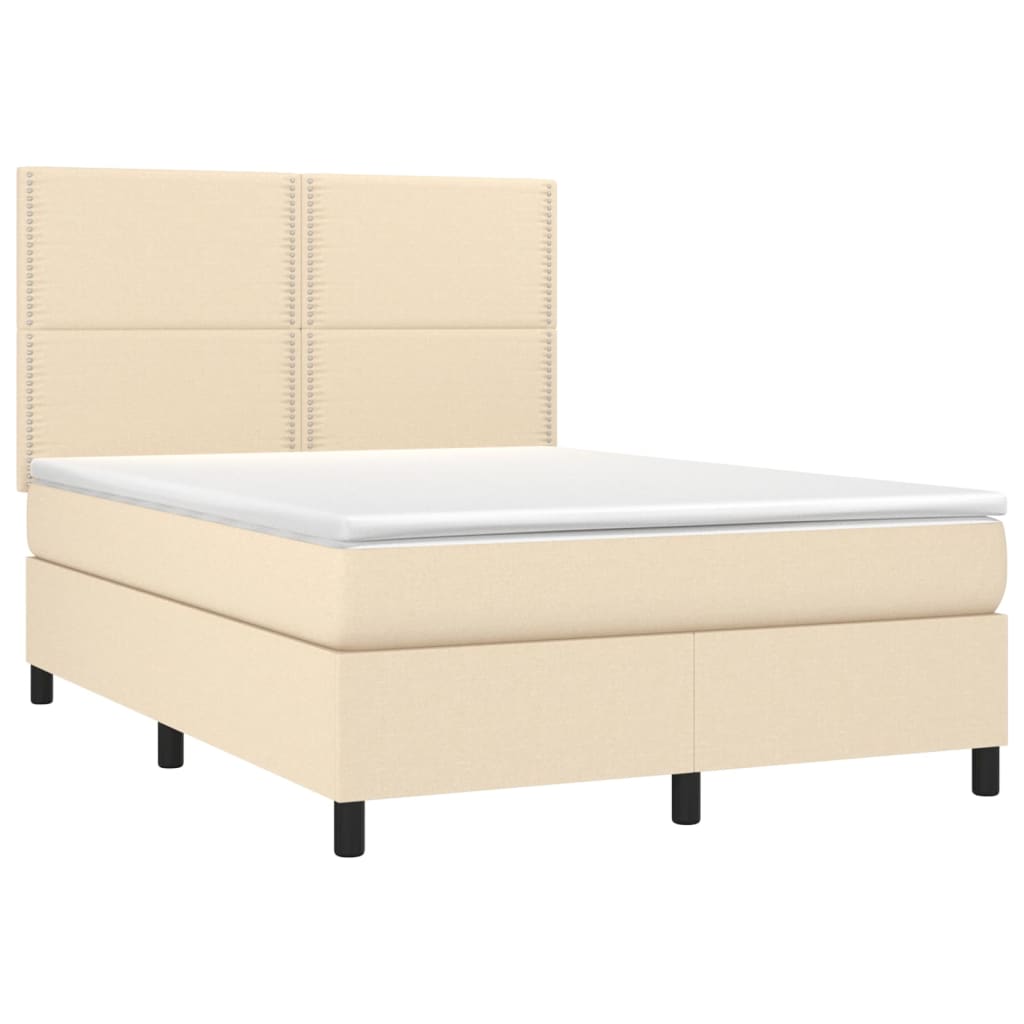 Letto a Molle con Materasso e LED Crema 140x190 cm in Tessuto | homemem39
