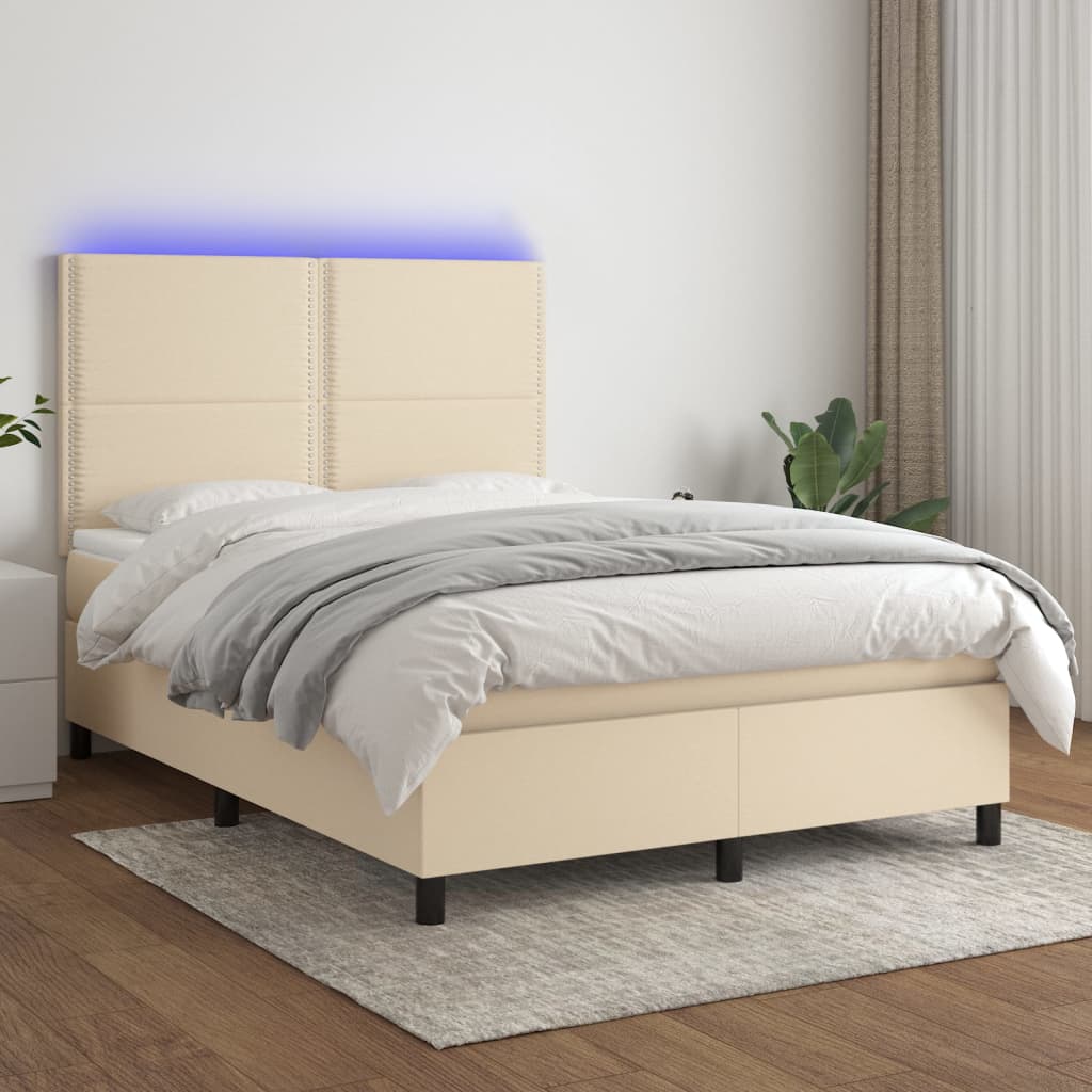 Letto a Molle con Materasso e LED Crema 140x190 cm in Tessuto | homemem39