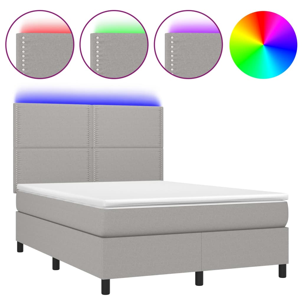 Letto a Molle Materasso e LED Grigio Chiaro 140x200 cm Tessuto | homemem39