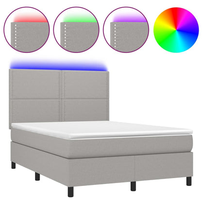 Letto a Molle Materasso e LED Grigio Chiaro 140x200 cm Tessuto | homemem39