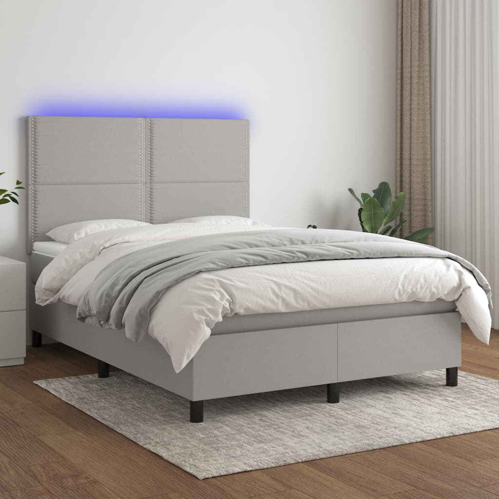 Letto a Molle Materasso e LED Grigio Chiaro 140x200 cm Tessuto | homemem39
