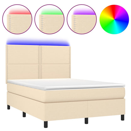 Letto a Molle con Materasso e LED Crema 140x200 cm in Tessuto