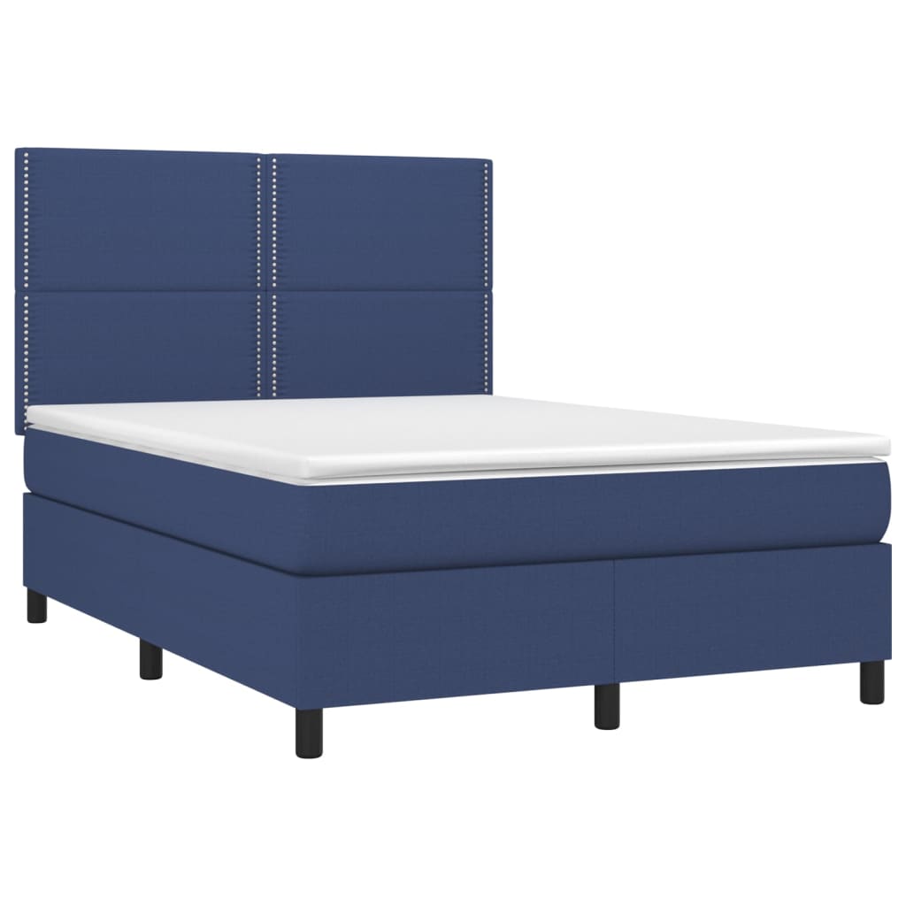 Letto a Molle con Materasso e LED Blu 140x200 cm in Tessuto | homemem39