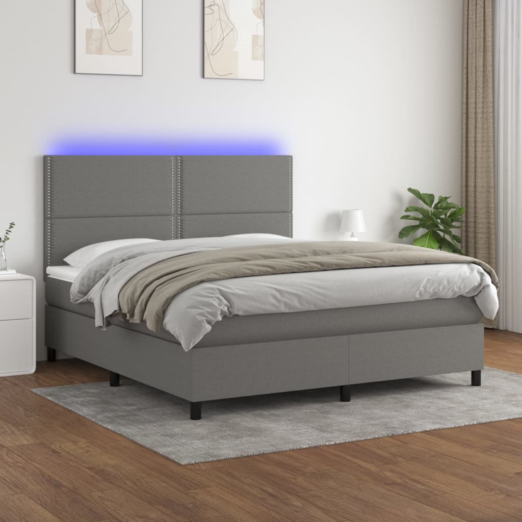 Letto a Molle Materasso e LED Grigio Scuro 160x200cm in Tessuto - homemem39