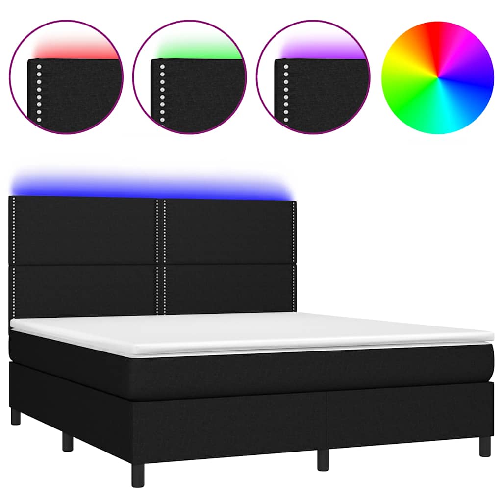 Letto a Molle con Materasso e LED Nero 160x200 cm in Tessuto | homemem39