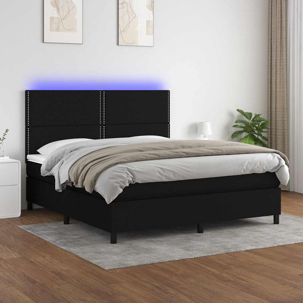 Letto a Molle con Materasso e LED Nero 160x200 cm in Tessuto | homemem39