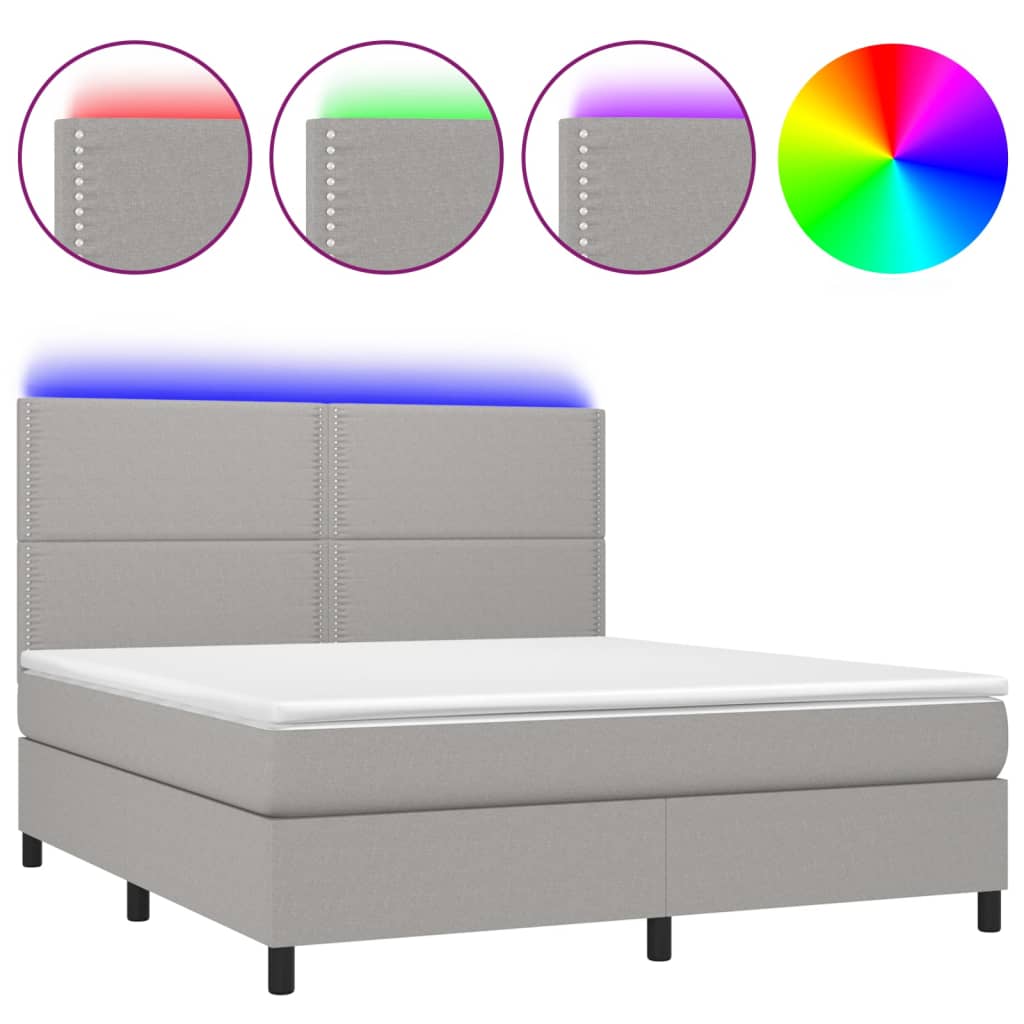 Letto a Molle Materasso e LED Grigio Chiaro 180x200 cm Tessuto - homemem39