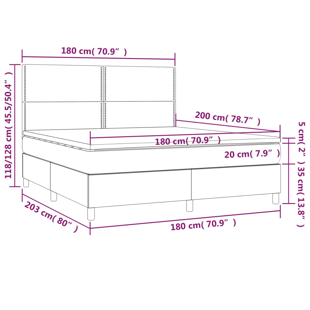 Letto a Molle Materasso e LED MarroneScuro 180x200cm in Tessuto | homemem39