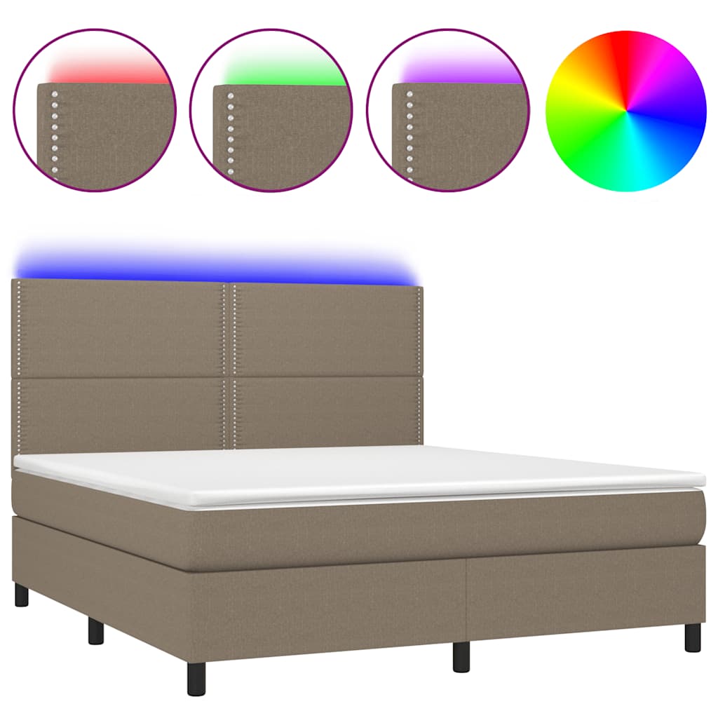 Letto a Molle con Materasso e LED Tortora 180x200 cm in Tessuto | homemem39