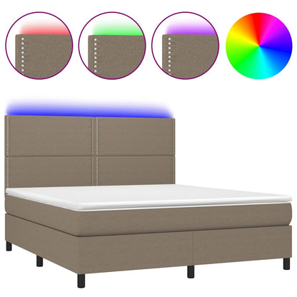 Letto a Molle con Materasso e LED Tortora 180x200 cm in Tessuto | homemem39