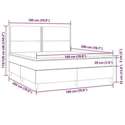 Letto a Molle con Materasso e LED Tortora 180x200 cm in Tessuto | homemem39