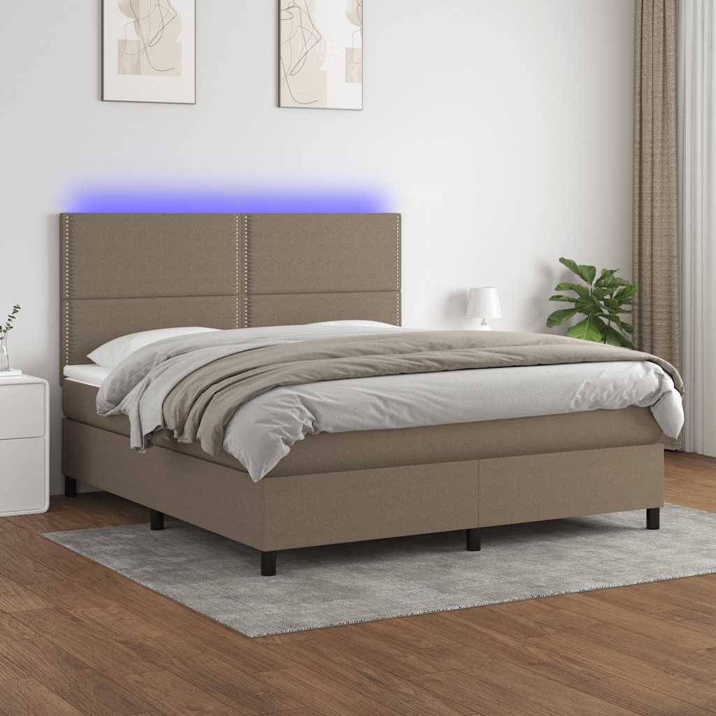 Letto a Molle con Materasso e LED Tortora 180x200 cm in Tessuto | homemem39
