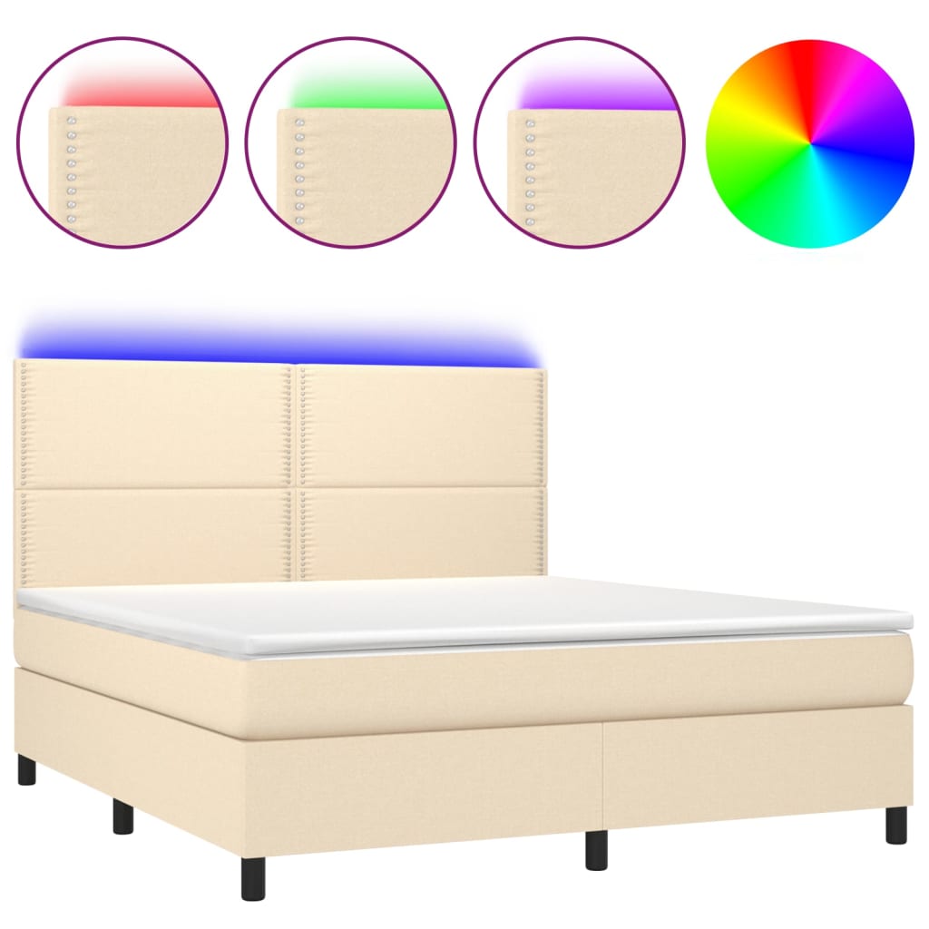 Letto a Molle con Materasso e LED Crema 180x200 cm in Tessuto - homemem39
