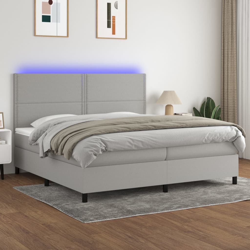 Letto a Molle Materasso e LED Grigio Chiaro 200x200 cm Tessuto - homemem39